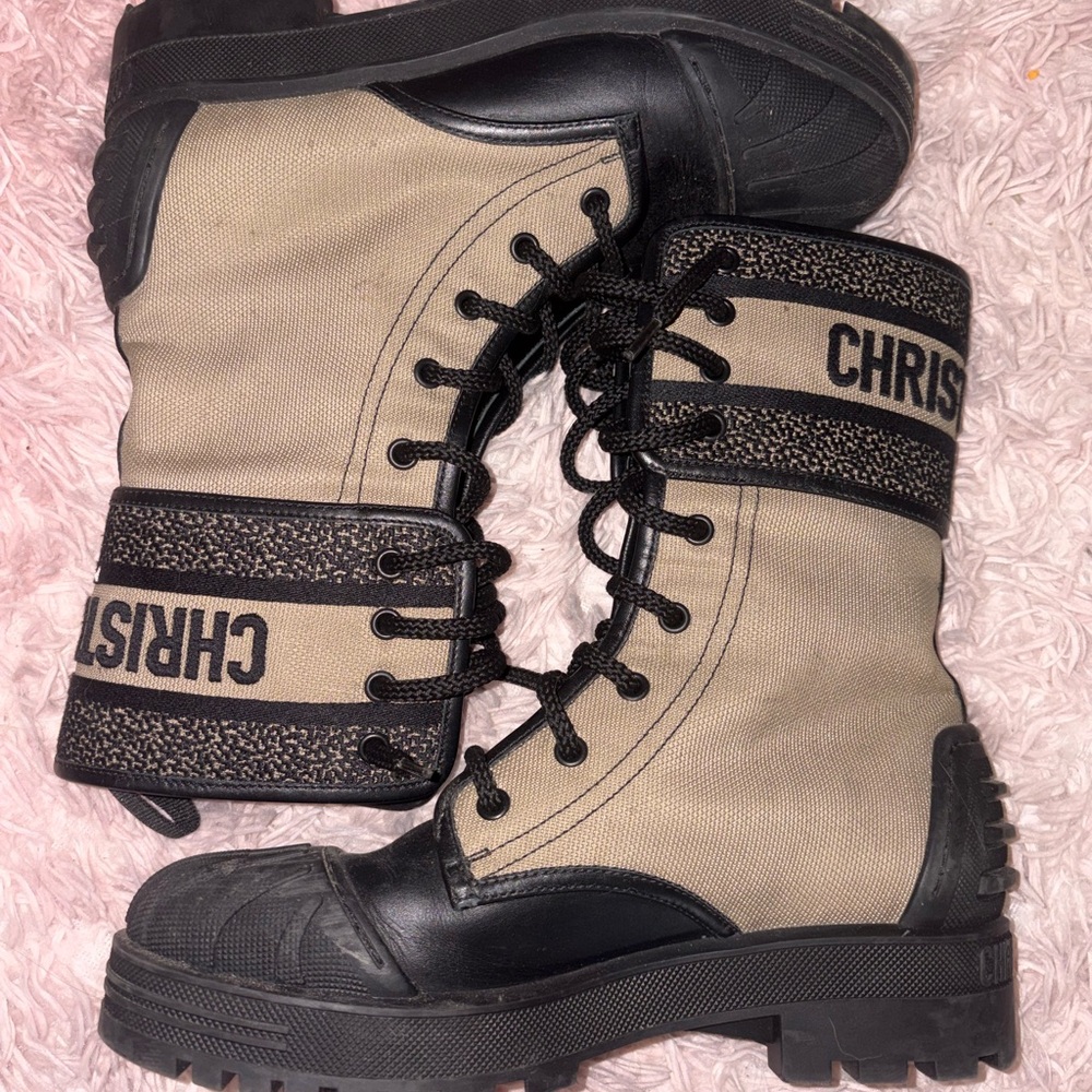 Christian Dior D-Major Ankle Boots, Beige & Black